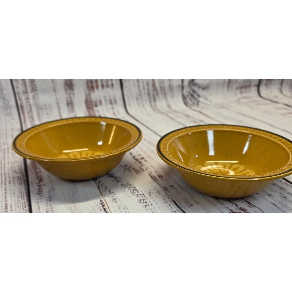 Suzuka Stone Mesa Gold Bowls Set of 2 Yellow Excellent MCM Japan Stoneware
